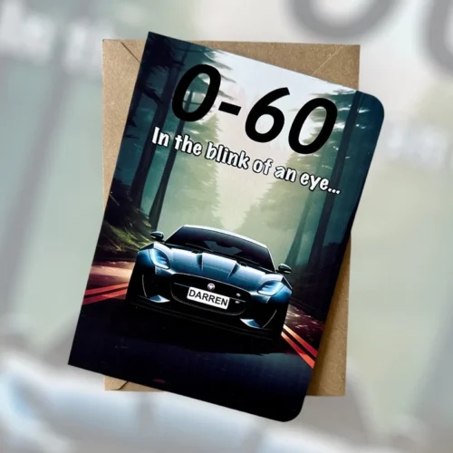 Personalised Jaguar F-Type 0–60 Registration Birthday Card