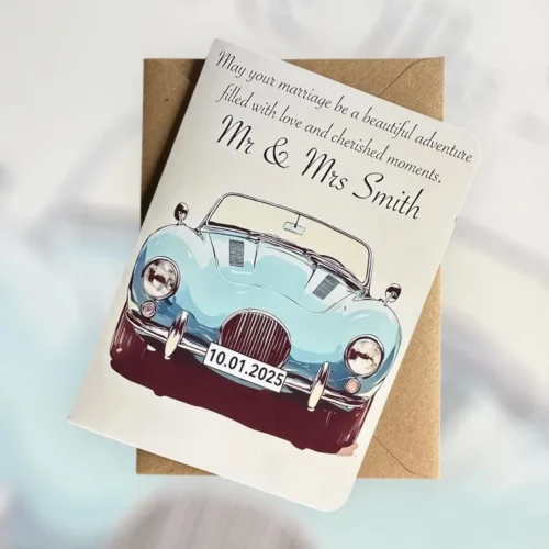 Personalised Vintage Car Wedding Card – Just Married