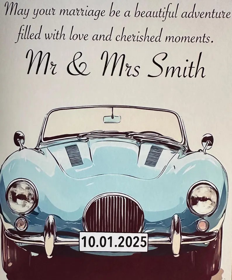 Personalised Vintage Car Wedding Card – Just Married - Image 4