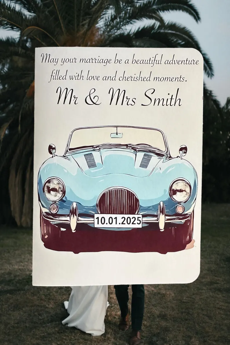 Personalised Vintage Car Wedding Card – Just Married - Image 3