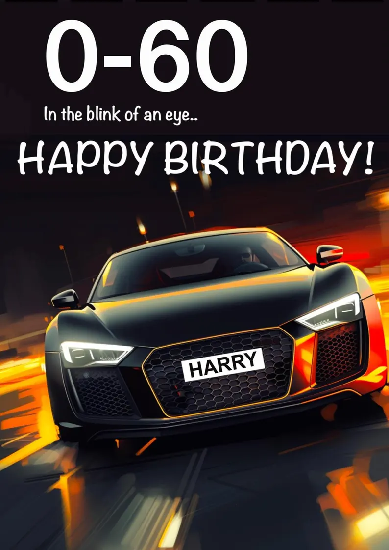Personalised 0–60 Supercar Registration Birthday Card